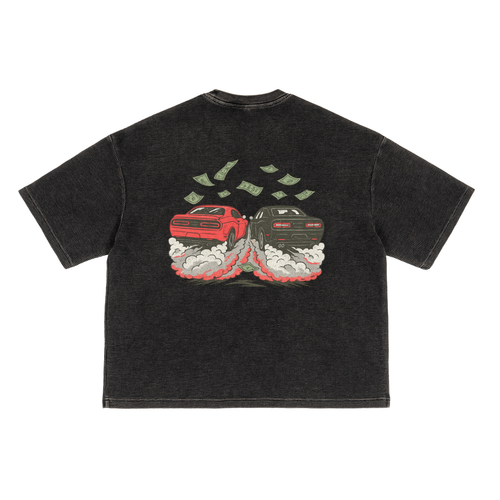 Fast Life Textured Waffle Washed Boxy T-Shirt (Trap League Collection)