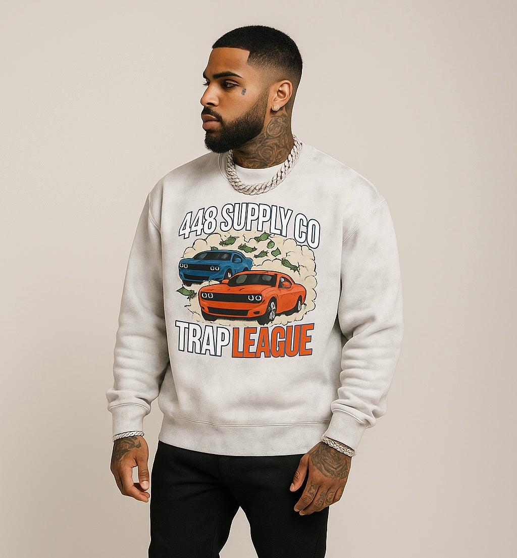 Fast Life Dirty Washed Boxy Fleeced Sweatshirt (Trap League Collection)