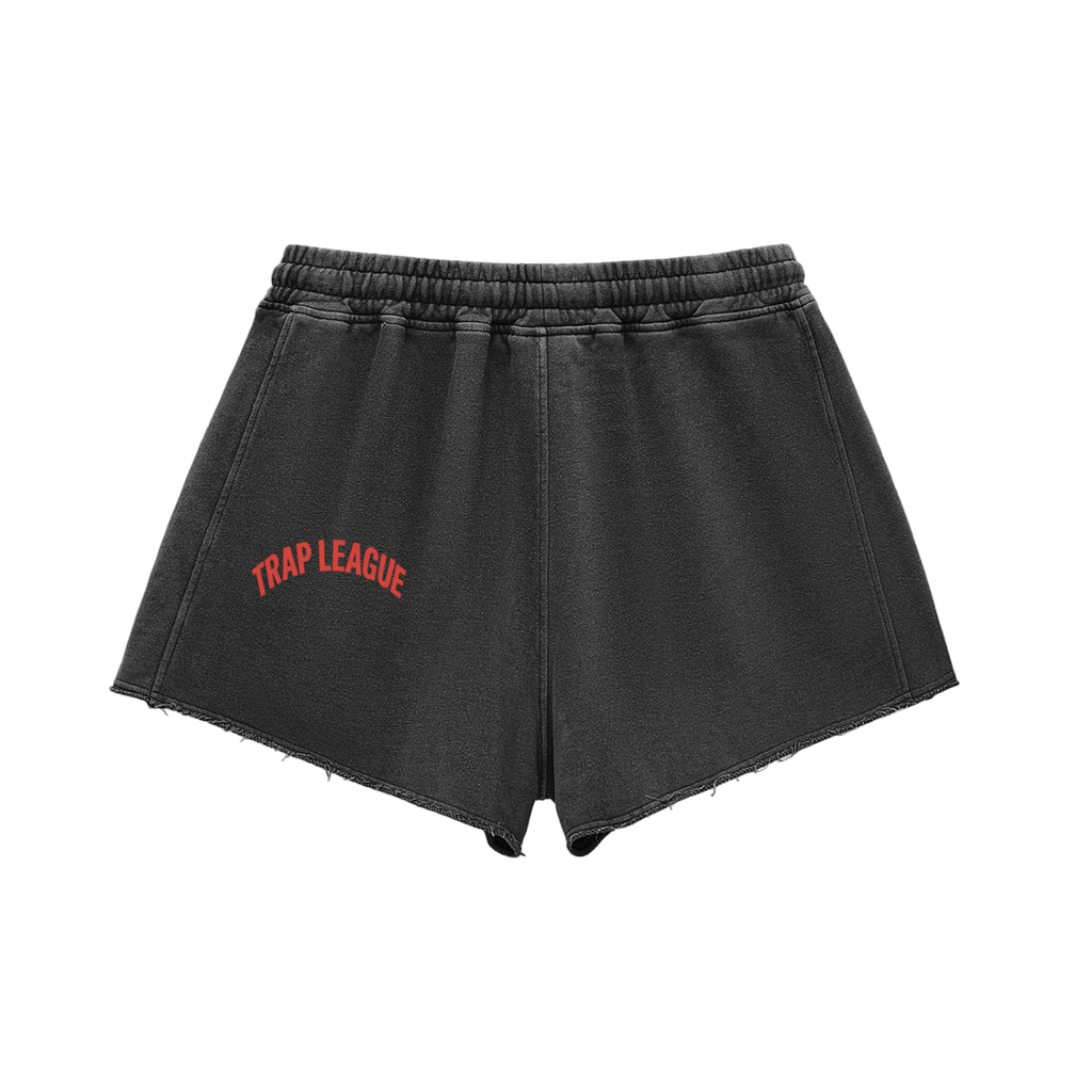 Out The Mud Snow Washed Raw Edge Drawstring Shorts