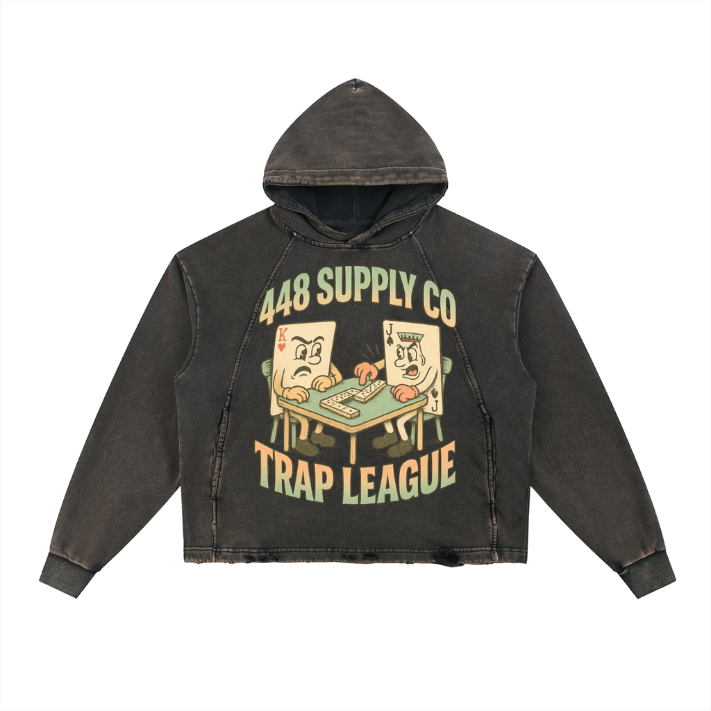 Play Your Cards Right Vintage Washed Frayed-Hem Hoodie